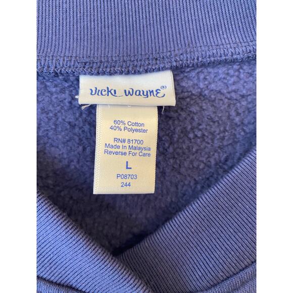 Vicki Wayne Women’s Sweatshirt L Blue Snap Front Fleece Cardigan Cotton Blend - Picture 4 of 8